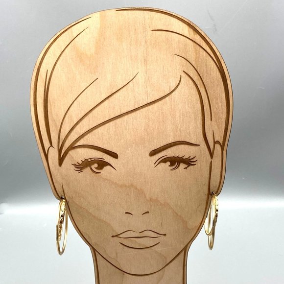 Unique Vintage Double Hoop Earrings, Hammered and Beveled Gold Tone, Good Size - Picture 3 of 5